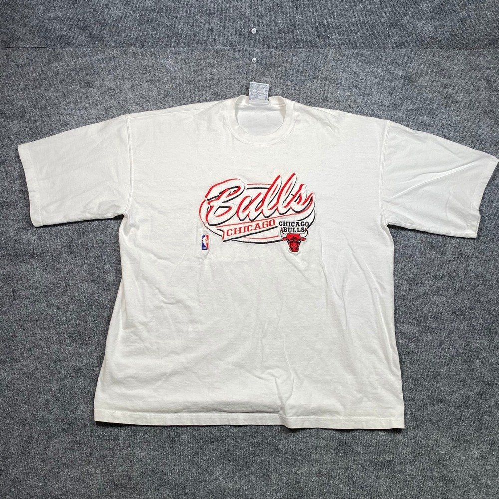 Vintage Logo Athletic Chicago Bulls T Shirt Mens XL White Embroidered NBA 90s